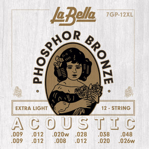 La Bella Phosphor Bronze 12-String Acoustic Guitar Strings -  Extra Light 9-48