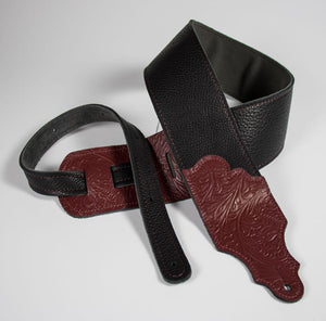 Franklin Tooled Glove Leather Guitar Strap - Black/Red